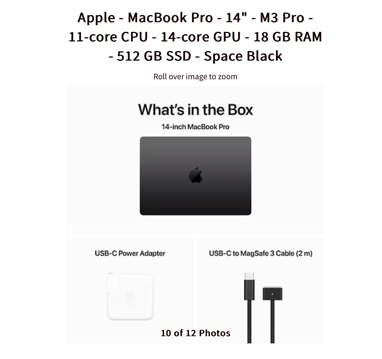 Apple - MacBook Pro - 14" - M3 Pro - 11-core CPU - 14-core GPU - 18 GB RAM - 512 GB SSD - Space Black