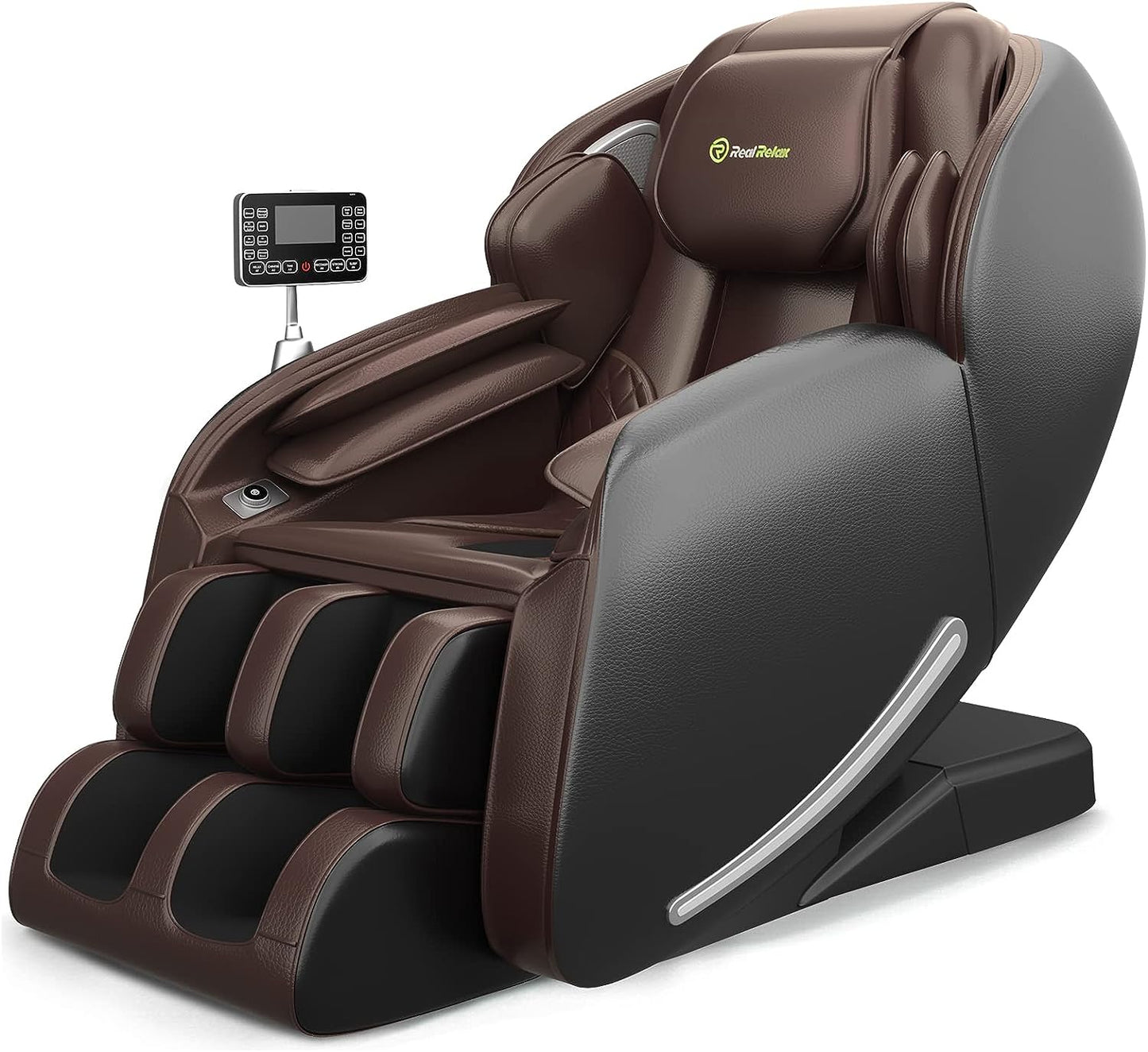 Real Relax Massage Chair, Full Body Zero Gravity SL-Track Shiatsu Massage Recliner Chair with Heat Body Scan Bluetooth Foot Roller APP Control, Favor-06 Brown